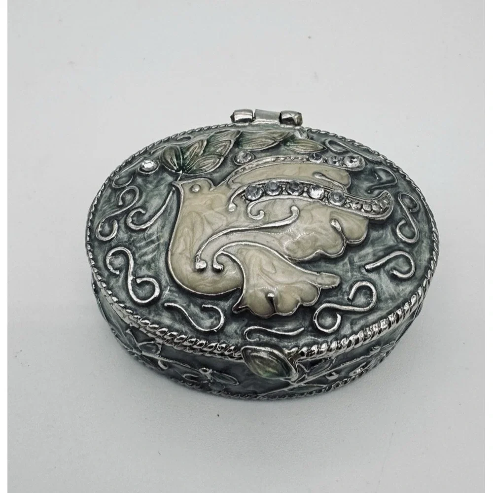 Monet Dove Emerald Green Enamel Ring Jewelry Trinket Box Small‎